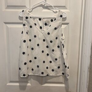 A New Day Women's Linen Blend Sleeveless‎ V-Neck Blouse Large White Polka Dot